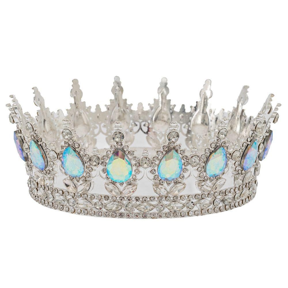 CORONA METALLO ARGENTO PERLE D12,5X5CM